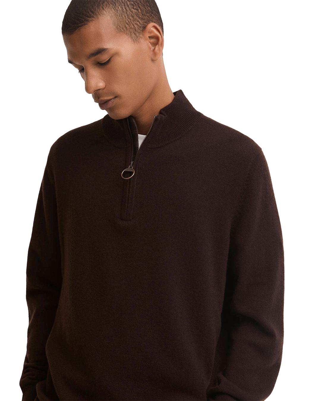Barbour Jumpers Barbour Brown Ronson Tartan Trim Half-Zip Jumper