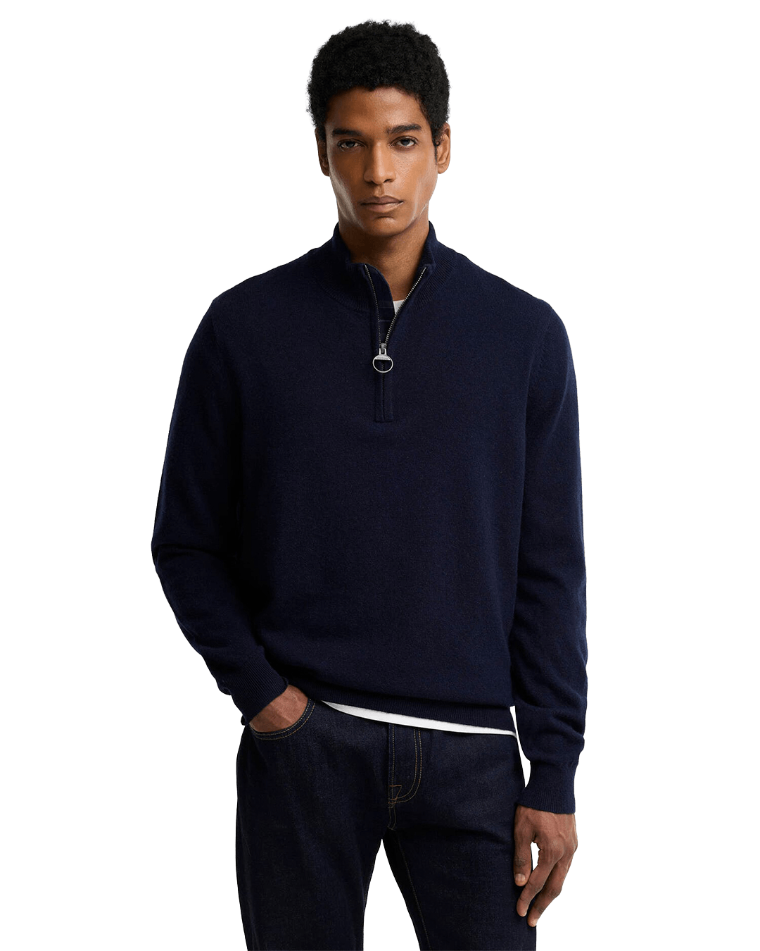 Barbour Jumpers Barbour Navy Ronson Tartan Trim Half-Zip Jumper