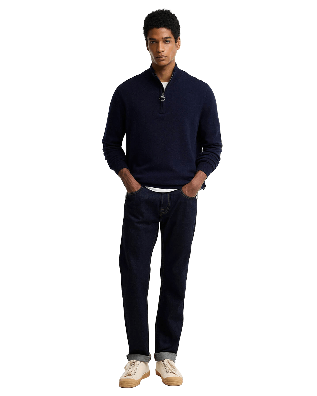 Barbour Jumpers Barbour Navy Ronson Tartan Trim Half-Zip Jumper