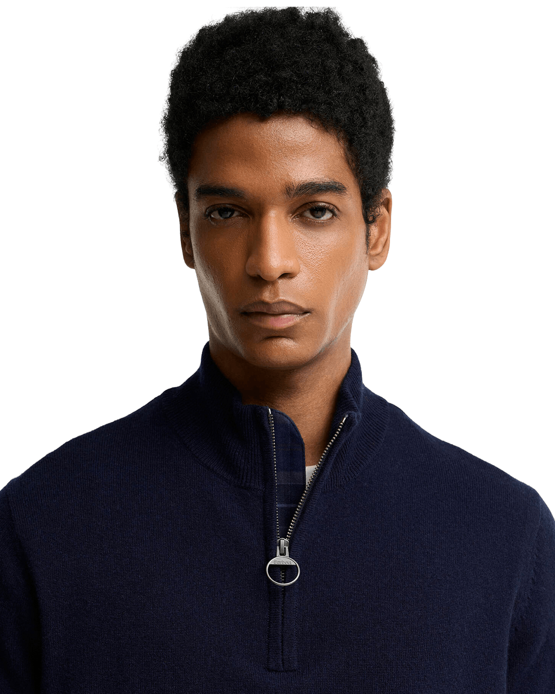 Barbour Jumpers Barbour Navy Ronson Tartan Trim Half-Zip Jumper