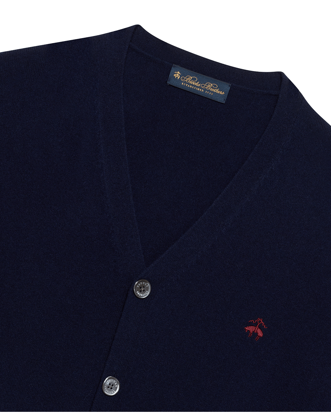 Brooks Brothers Navy Lambswool V-Neck Logo Cardigan