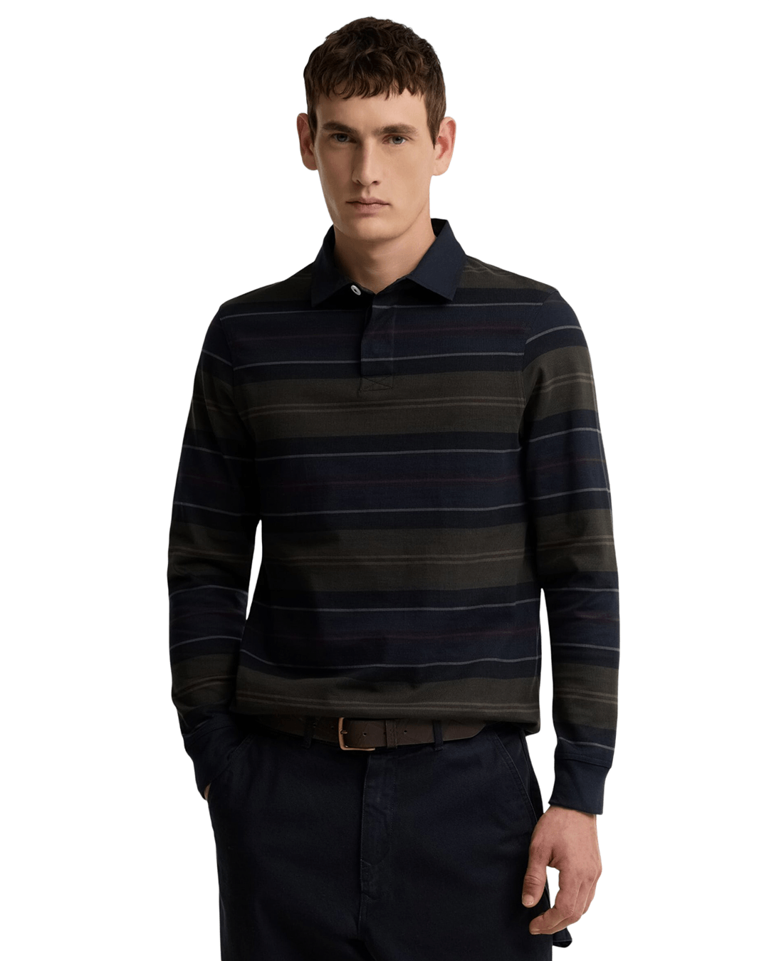 Barbour Polo Shirts Barbour Navy Frith Tartan Stripe Rugby Shirt