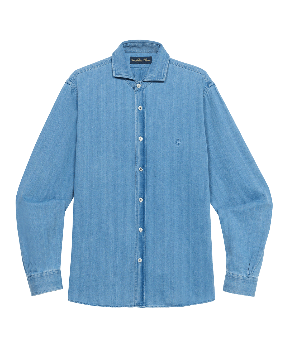 Brooks Brothers Sky Blue Spread Collar Herringbone Denim Shirt