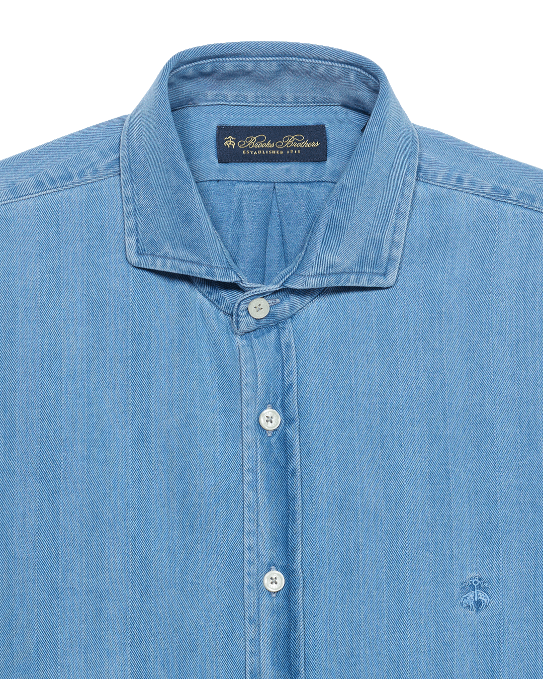 Brooks Brothers Sky Blue Spread Collar Herringbone Denim Shirt