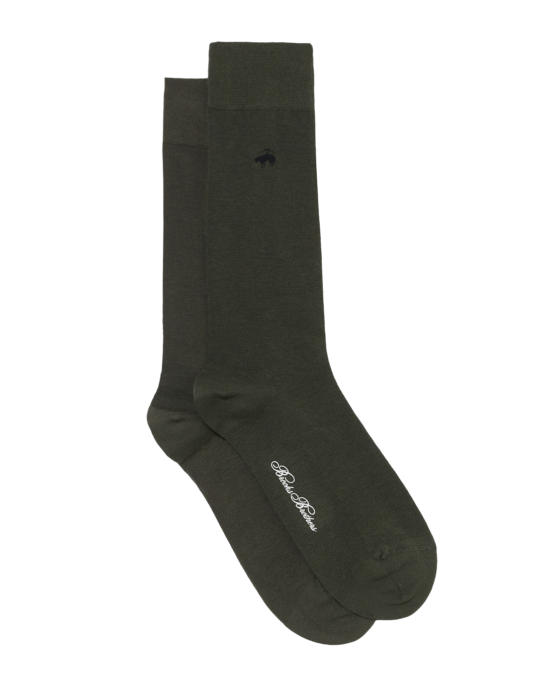 Brooks Brothers Military Green Cotton Blend Ribbed Mid-Calf Socks