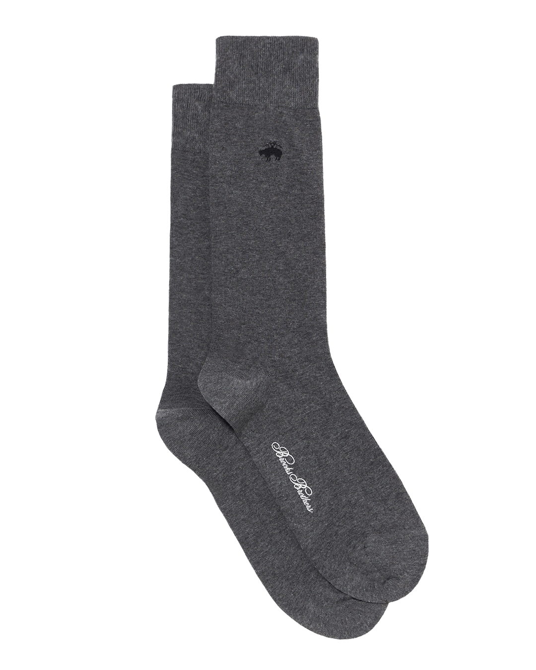Brooks Brothers Medium Grey Cotton Blend Ribbed Mid-Calf Socks
