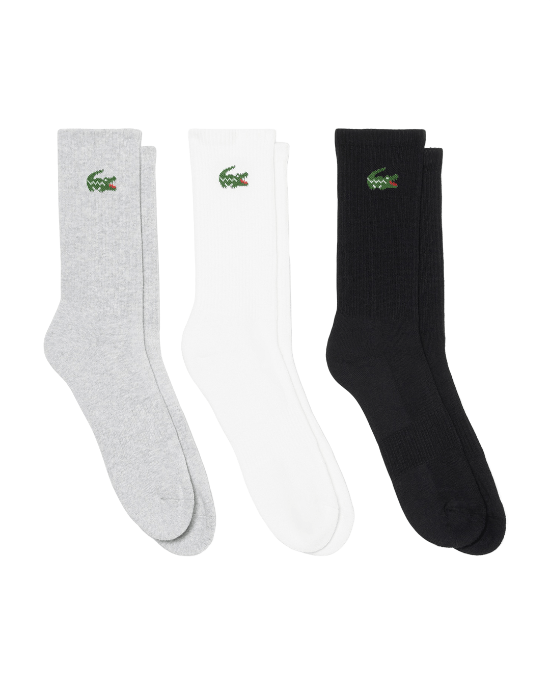 Lacoste White, Grey Marl and Black Socks