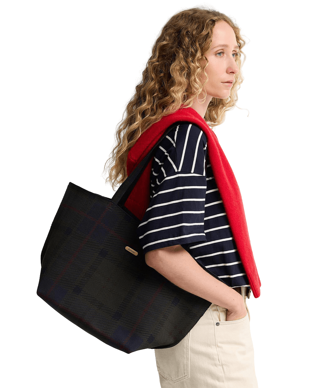 Barbour Bags ONE Barbour Green Barbour Layla Tartan Large Tote Bag Tn43 Shadow Classic Tartan