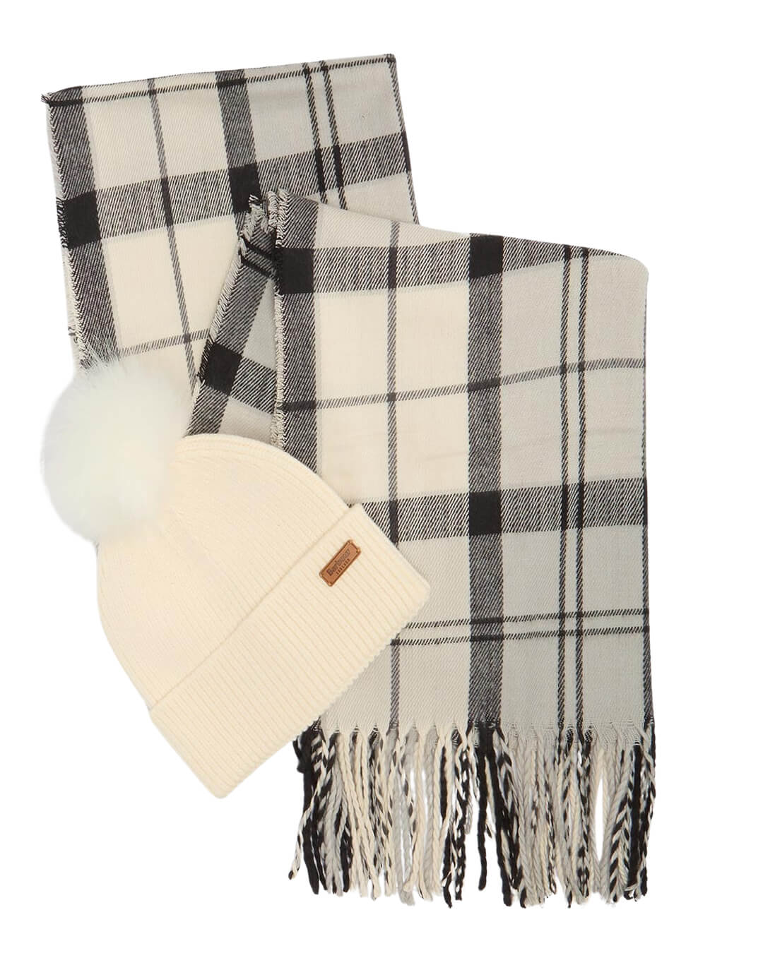 Barbour Gift Boxes ONE Barbour DOVER BEANIE & HAILES SCARF GY31 MONOCHROME TARTAN