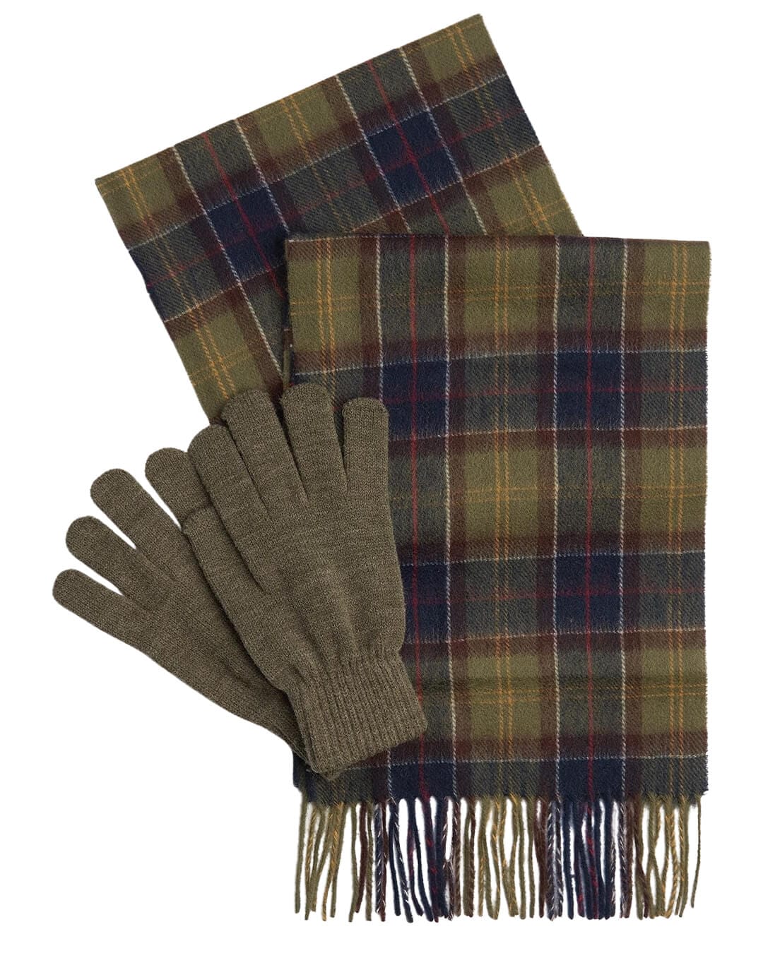 Barbour Gloves ONE Barbour Tartan Green Scarf And Glove Gift Set