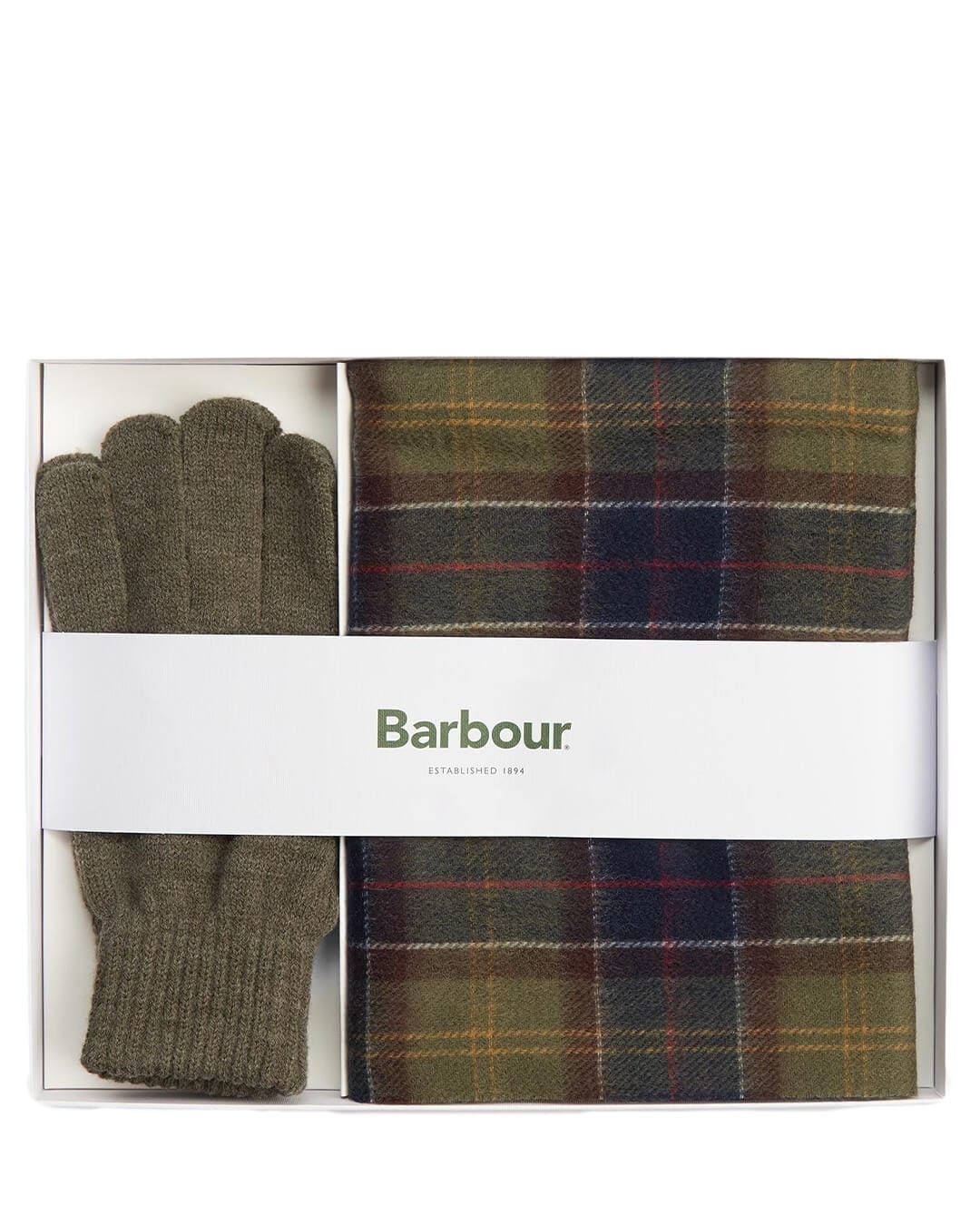 Barbour Gloves ONE Barbour Tartan Green Scarf And Glove Gift Set
