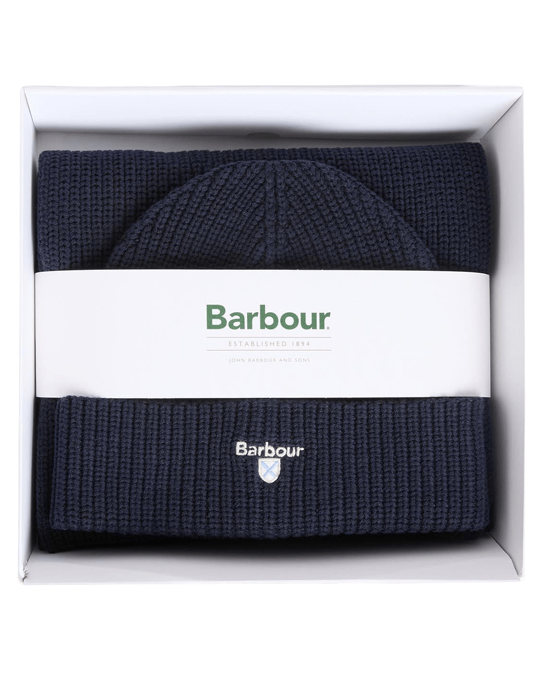Barbour Hats ONE Barbour Navy Cascade Scarf & Beanie Gift Set