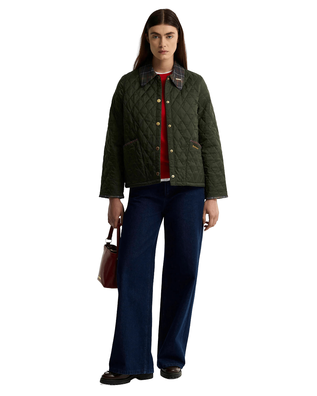 Barbour Jackets Barbour Olive Tartan Cropped Liddesdale Quilted Jacket