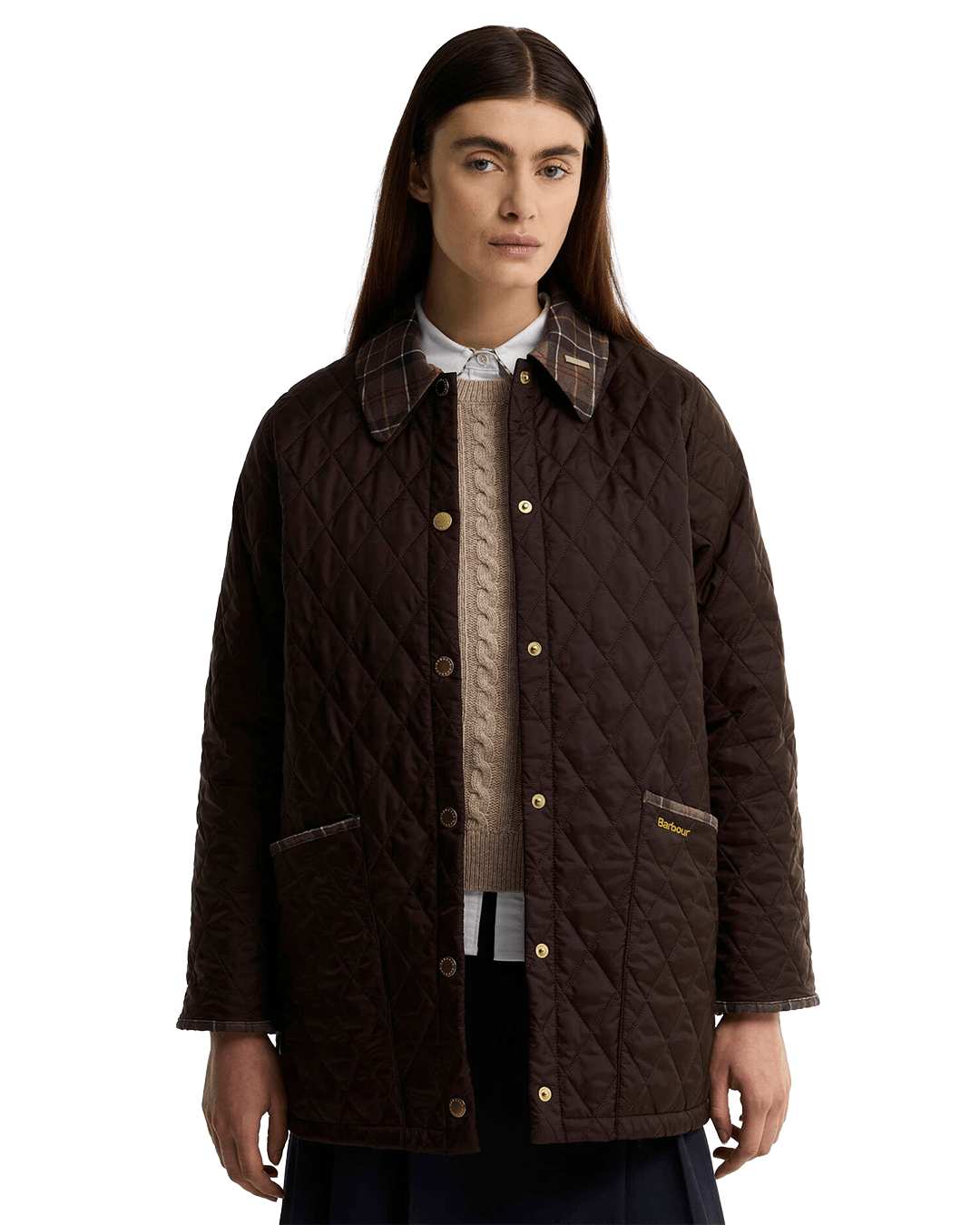 Barbour Jackets Barbour Rustic Brown Tartan Cropped Liddesdale Quilted Jacket