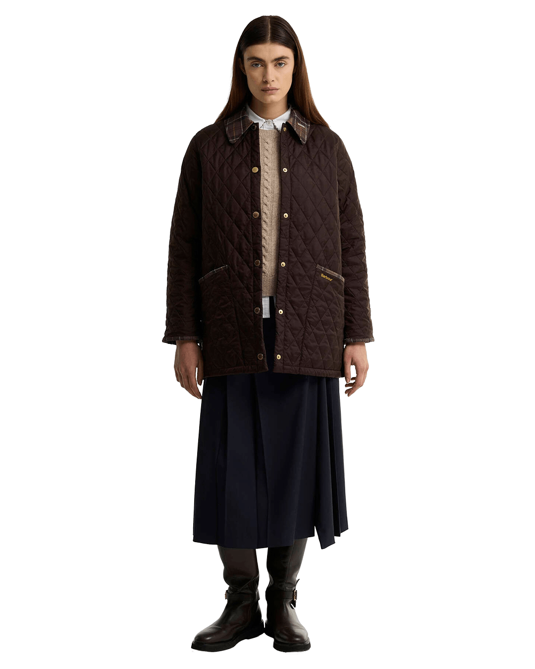 Barbour Jackets Barbour Rustic Brown Tartan Cropped Liddesdale Quilted Jacket