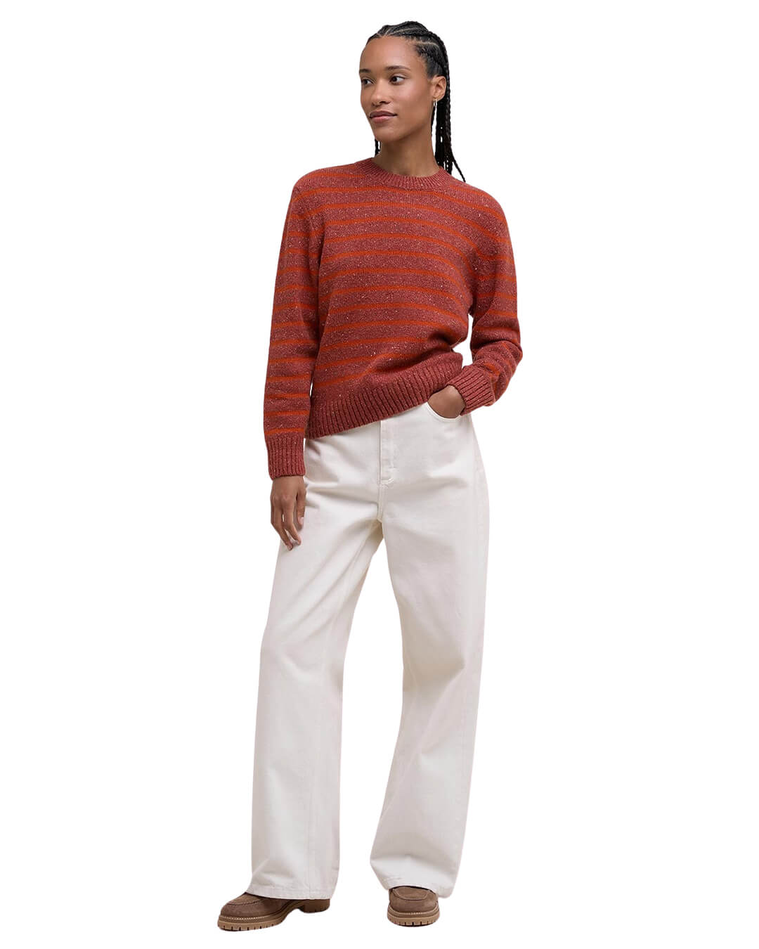 Barbour Jumpers Barbour CLAYDON KNITTED JUMPER OR74 BURNT ORANGE STRIPE