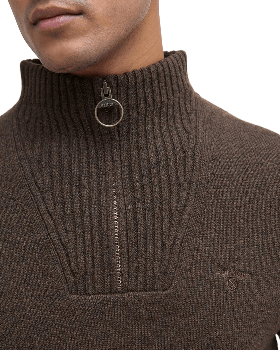 Barbour Jumpers Barbour Dark Brown Essential Lambswool Half-Zip Jumper