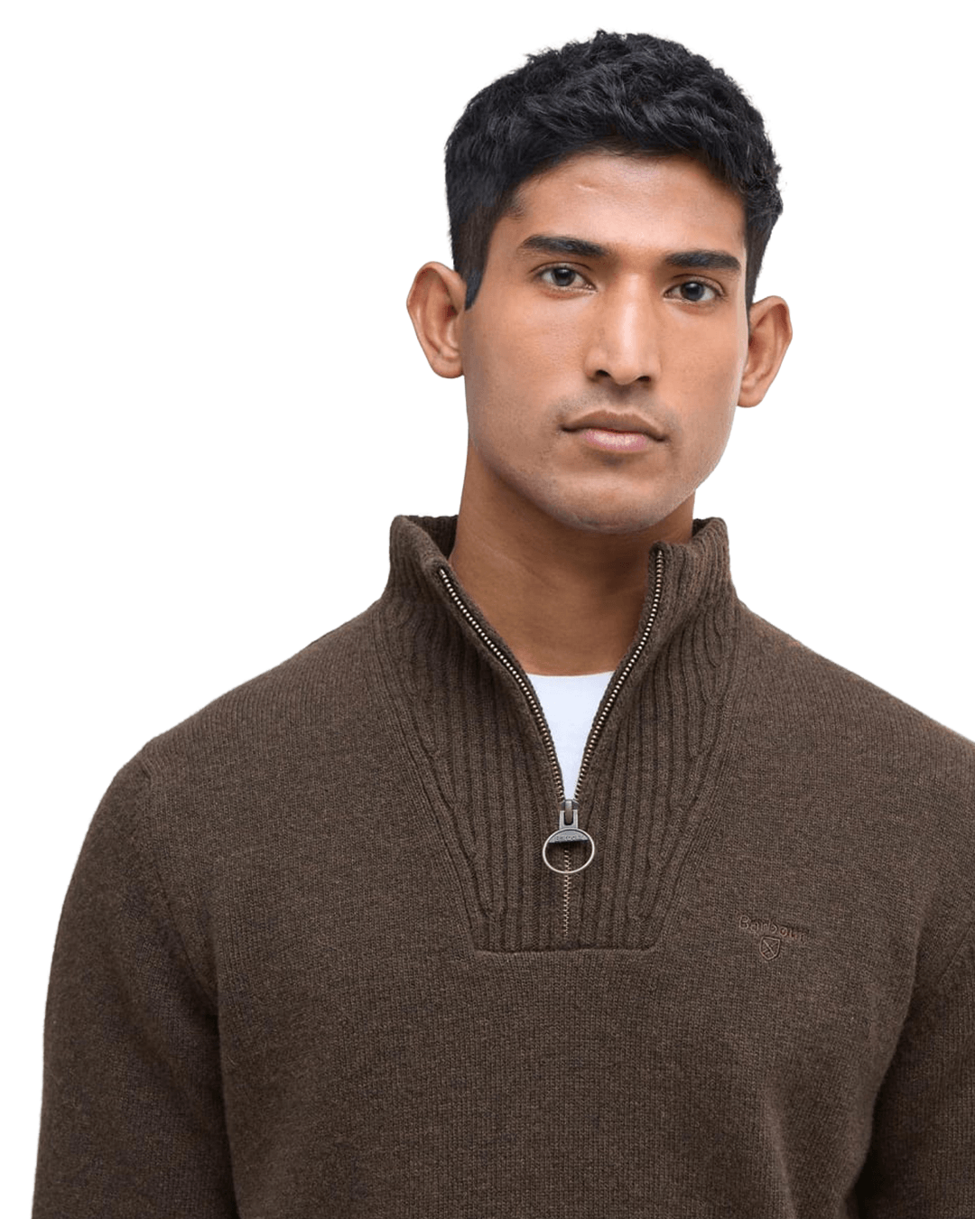 Barbour Jumpers Barbour Dark Brown Essential Lambswool Half-Zip Jumper