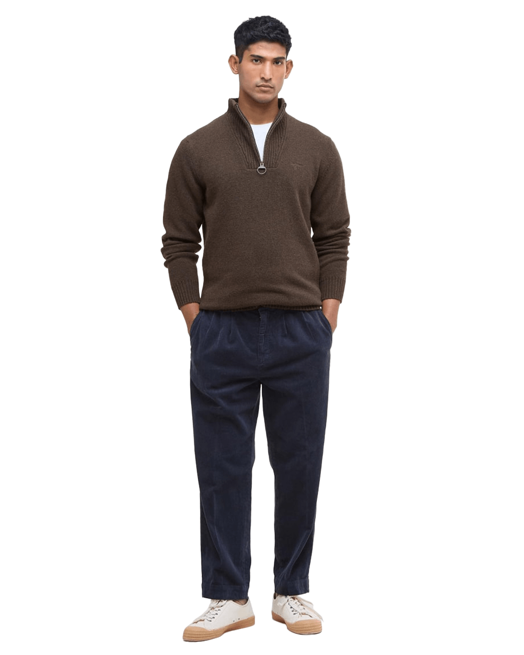 Barbour Jumpers Barbour Dark Brown Essential Lambswool Half-Zip Jumper