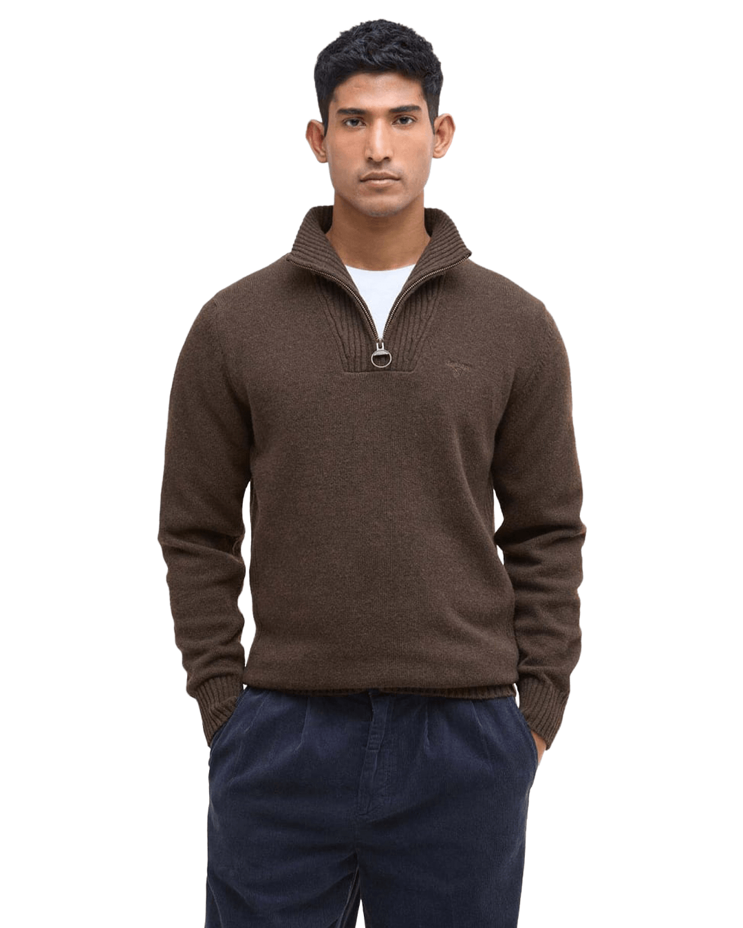 Barbour Jumpers Barbour Dark Brown Essential Lambswool Half-Zip Jumper