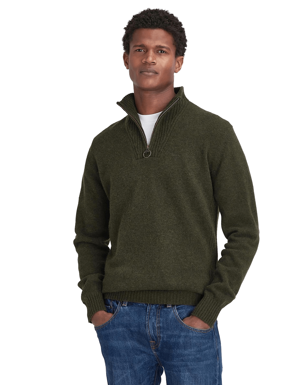 Barbour Jumpers Barbour Dark Green Essential Lambswool Half-Zip Jumper