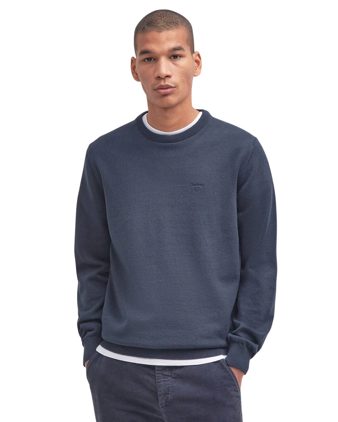 Barbour Jumpers Barbour Navy Pima Cotton Crew