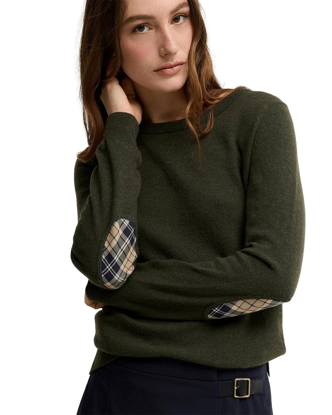 Barbour Jumpers Barbour Olive Tartan Pendle Crew Knit Jumper