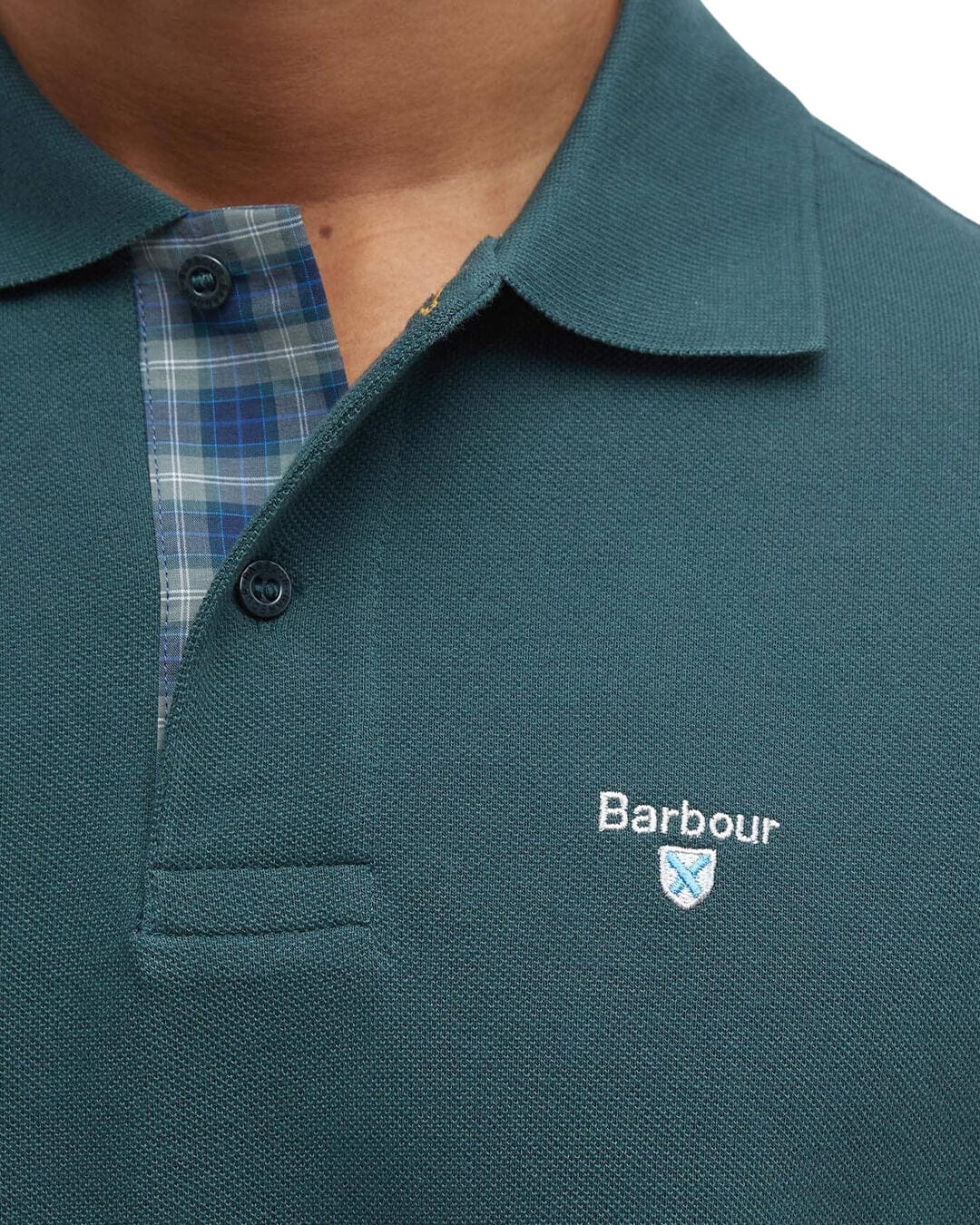 Barbour Polo Shirts Barbour Green Tartan Pique Polo