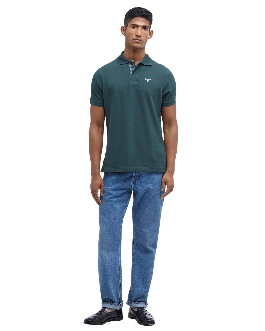 Barbour Polo Shirts Barbour Green Tartan Pique Polo