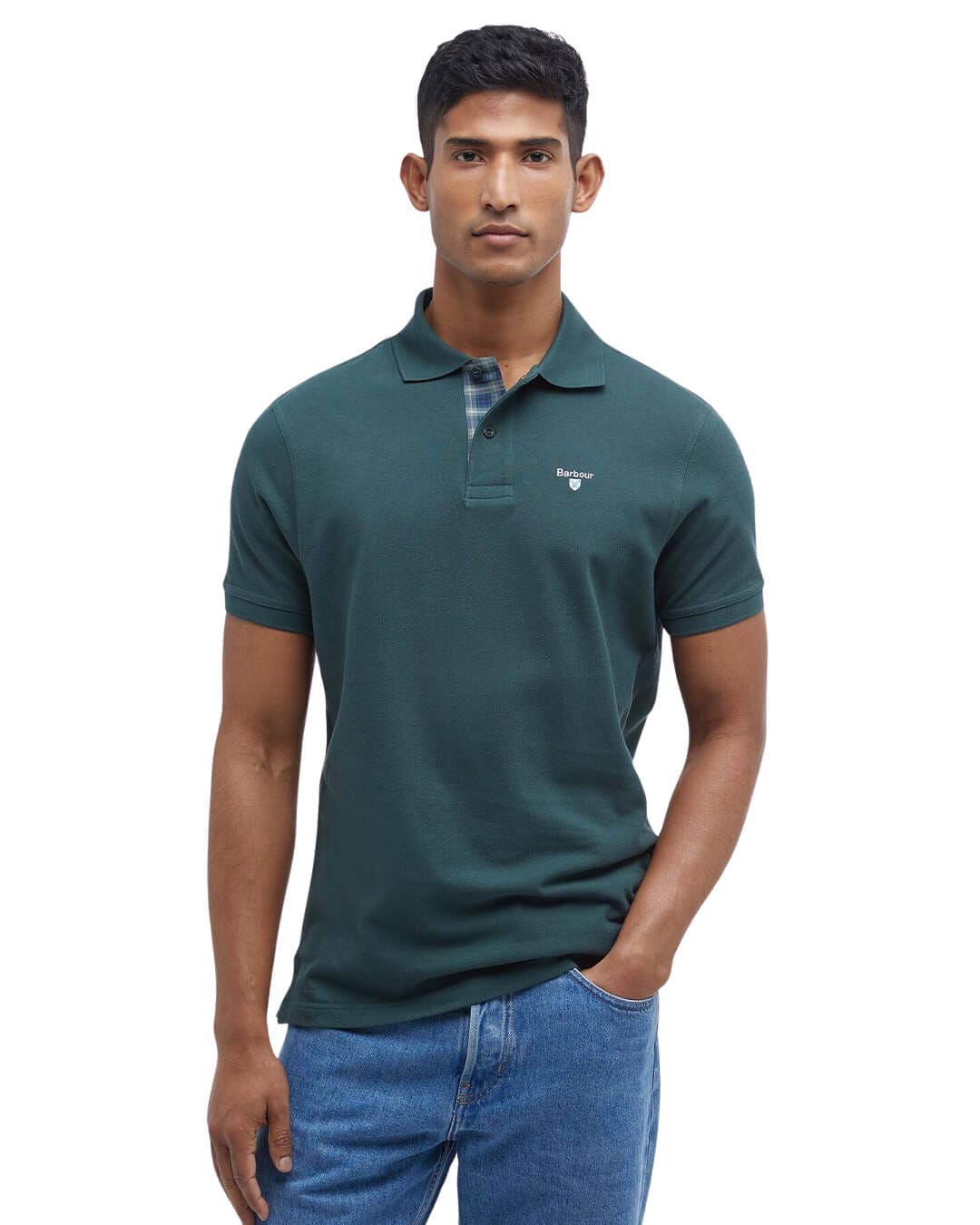 Barbour Polo Shirts Barbour Green Tartan Pique Polo