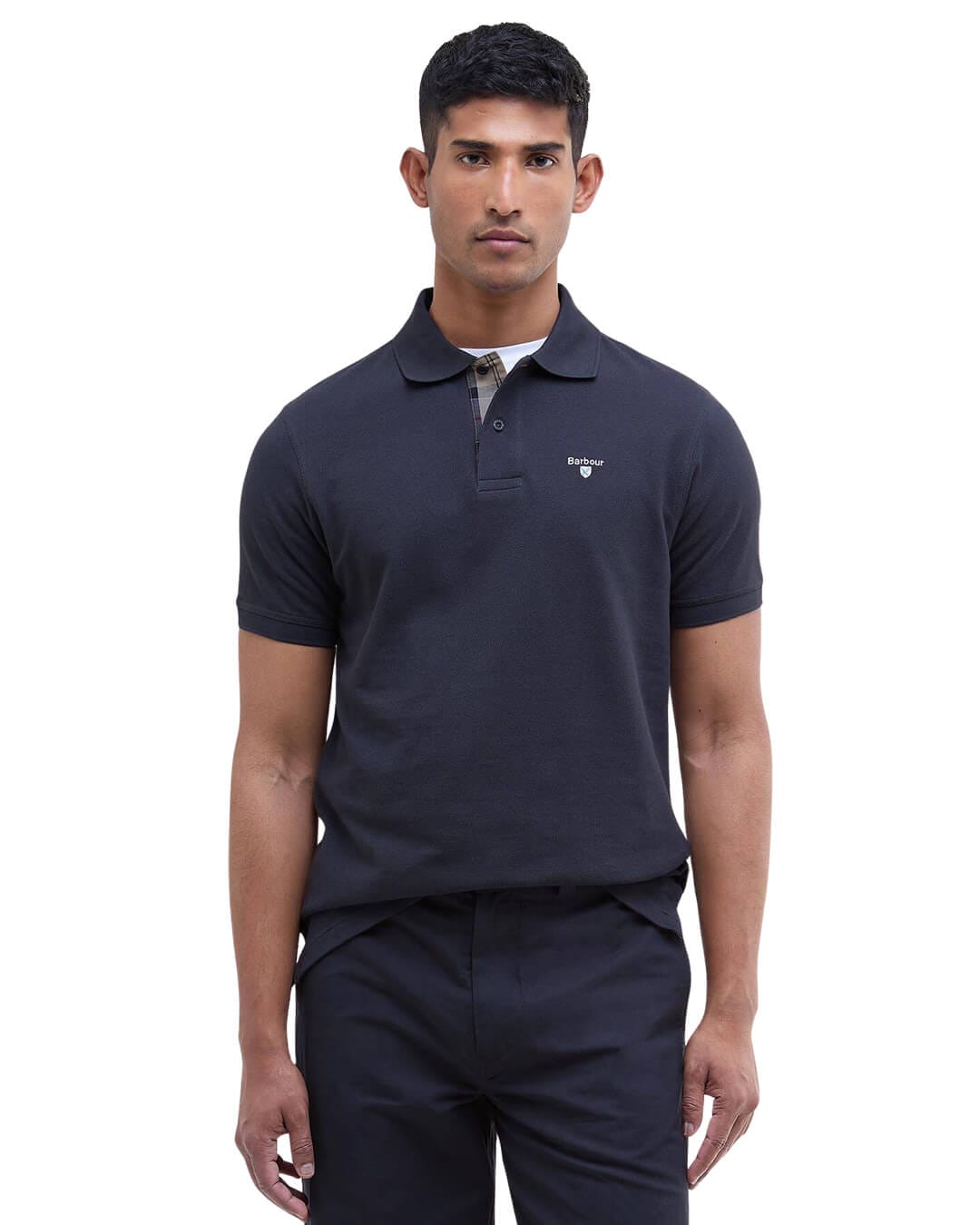 Barbour Polo Shirts Barbour Navy Tartan Pique Polo