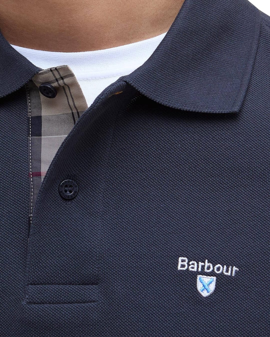 Barbour Polo Shirts Barbour Navy Tartan Pique Polo
