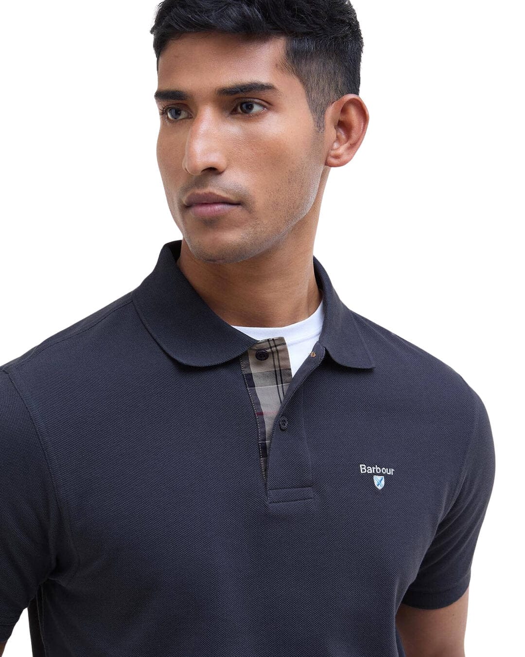 Barbour Polo Shirts Barbour Navy Tartan Pique Polo