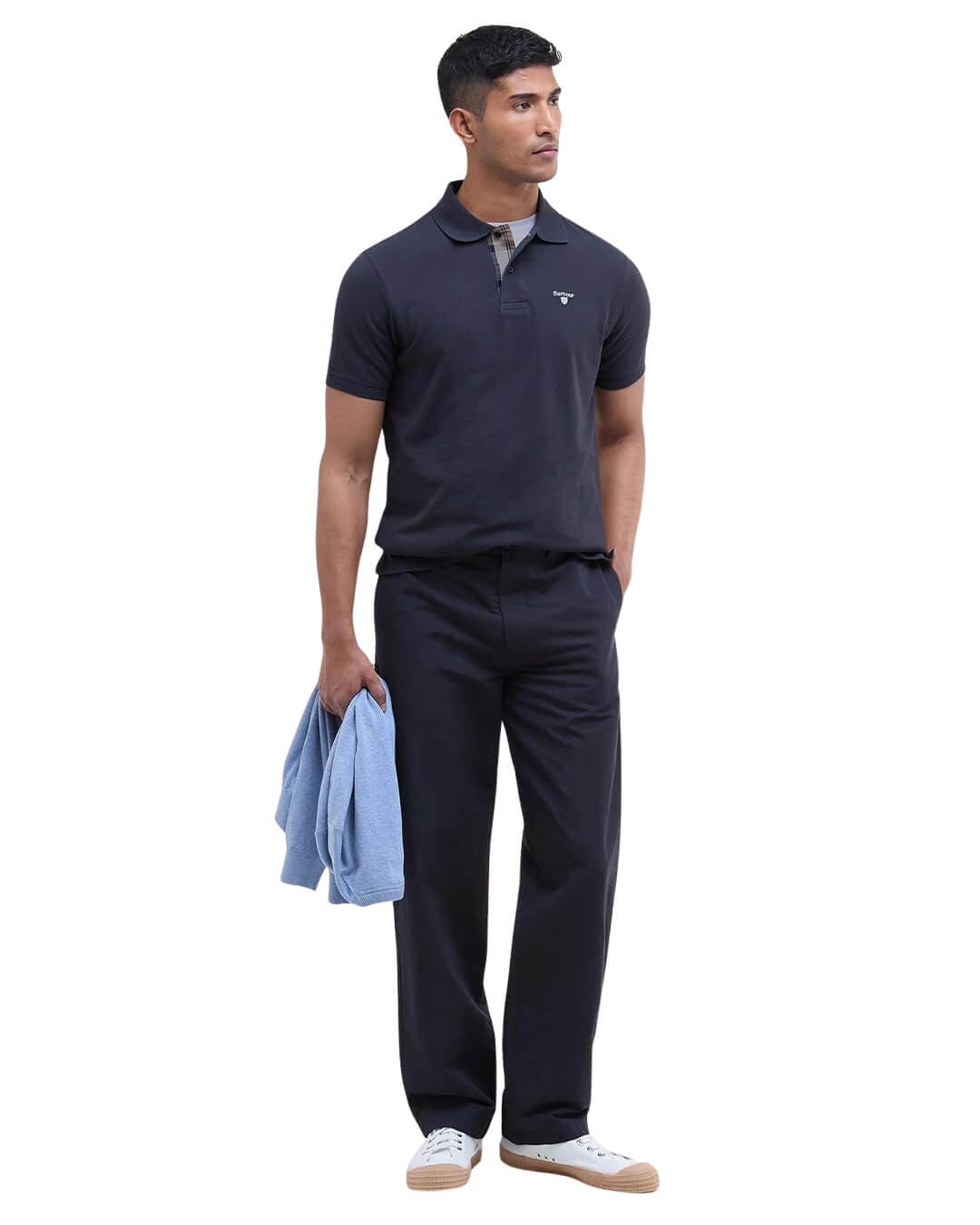 Barbour Polo Shirts Barbour Navy Tartan Pique Polo