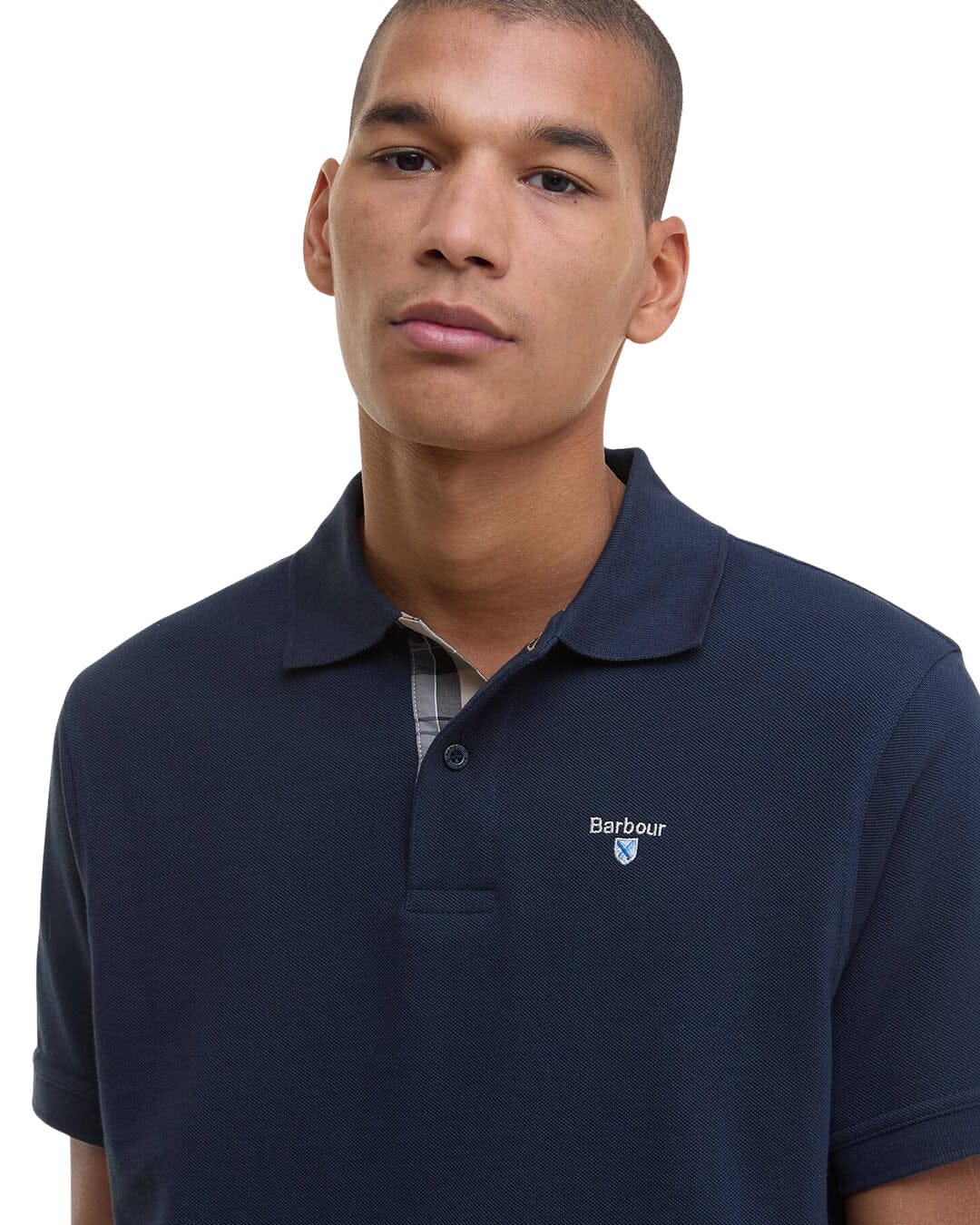 Barbour Polo Shirts Barbour Navy Tartan Pique Polo