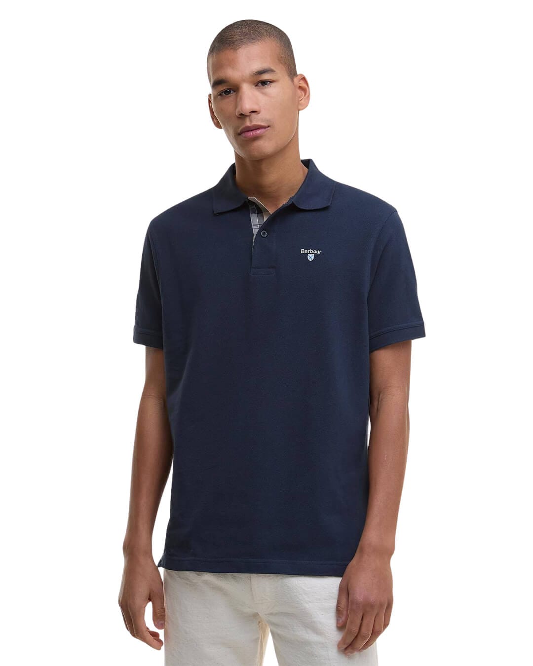 Barbour Polo Shirts Barbour Navy Tartan Pique Polo