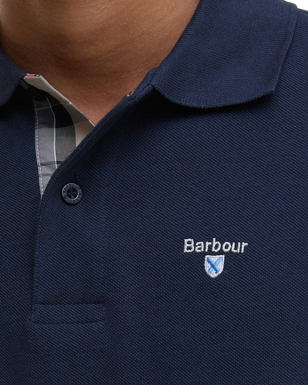 Barbour Polo Shirts Barbour Navy Tartan Pique Polo