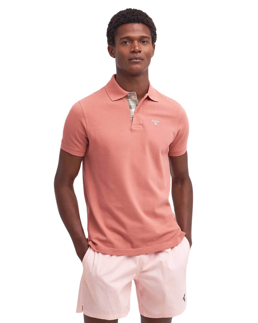 Barbour Polo Shirts Barbour Pink Tartan Pique Polo Pi55 Pink Clay