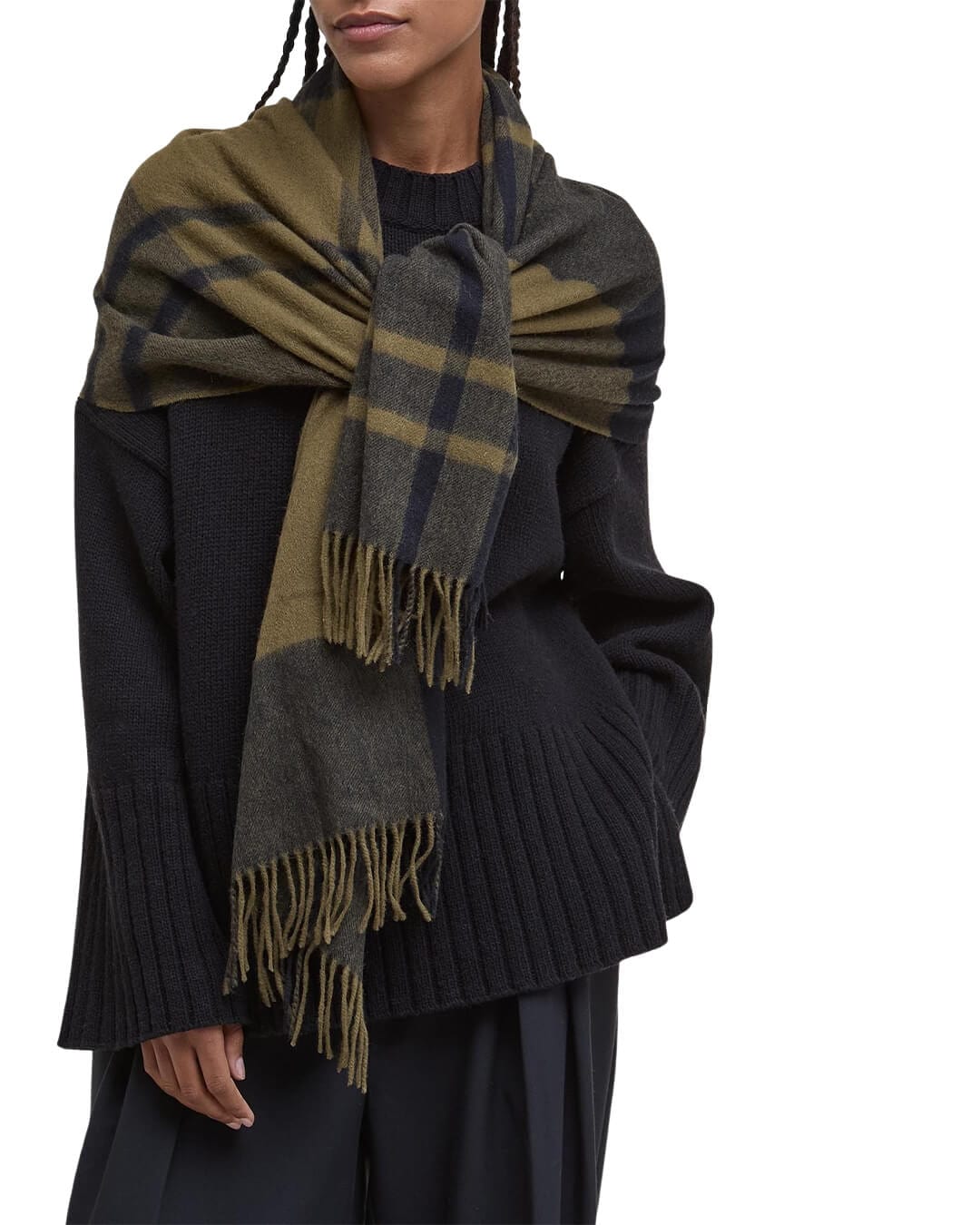 Barbour Scarves ONE Barbour MAXINE TARTAN SCARF BK11 BLACK OLIVE