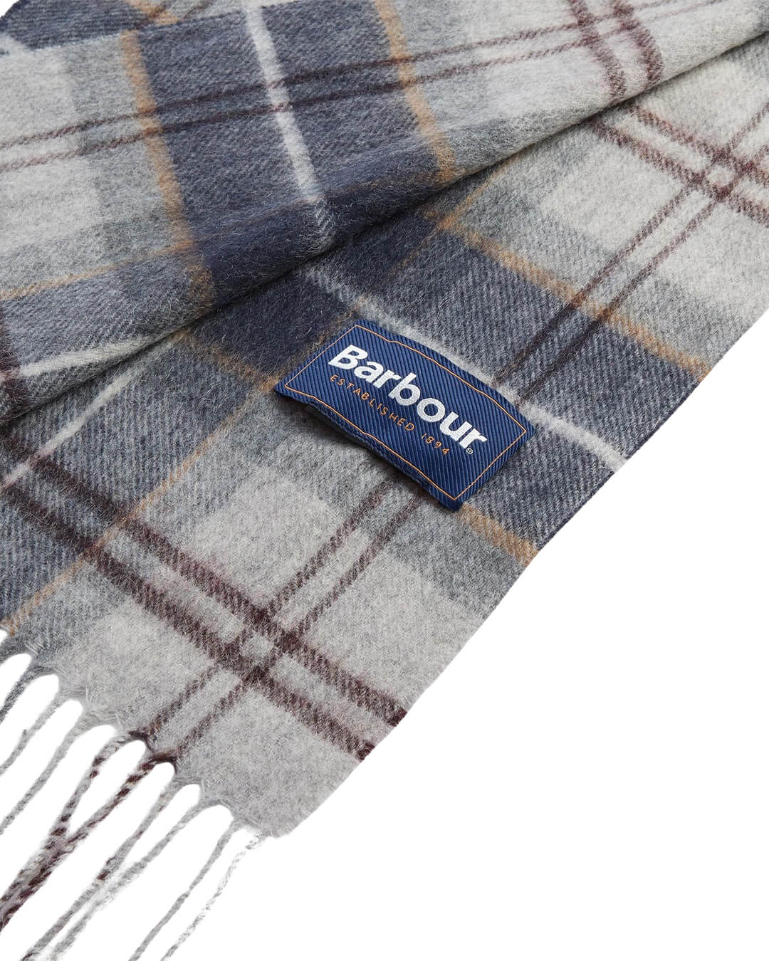 Barbour Scarves ONE Barbour WOOL CASHMERE TARTAN SCARF TN38 GREY MIDNIGHT TARTAN