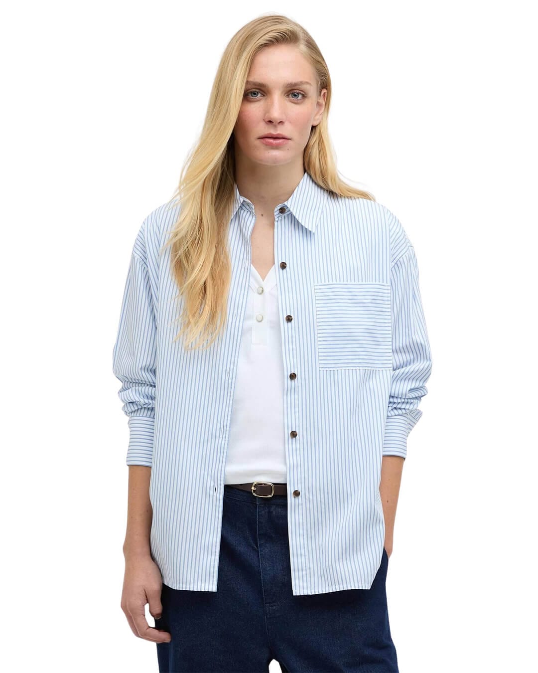 Barbour Shirts Barbour Blue Polly Striped Shirt Bl27 Chambray Stripe