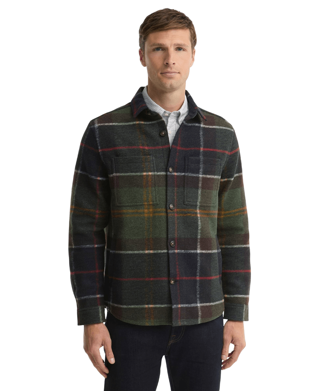 Barbour Shirts Barbour Green Woodlane Tailored Brushed Check Overshirt