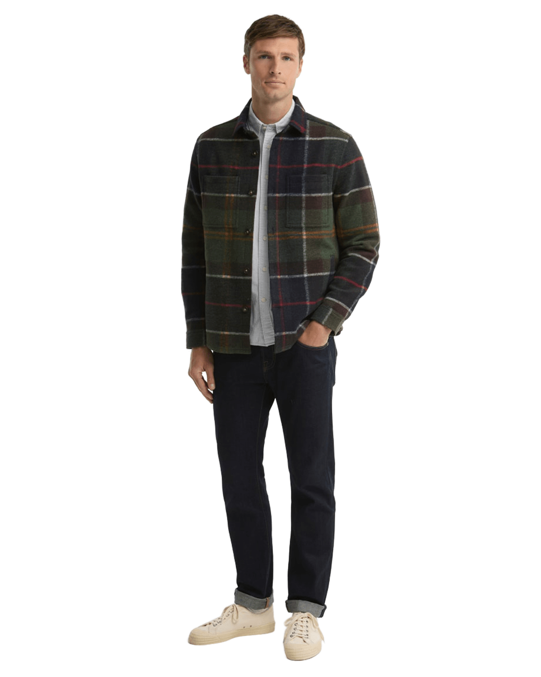 Barbour Shirts Barbour Green Woodlane Tailored Brushed Check Overshirt
