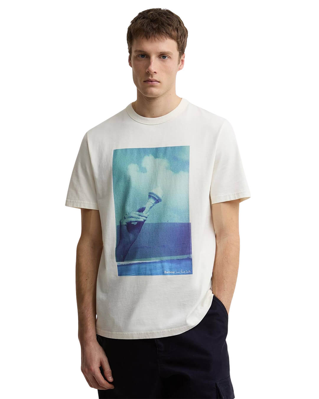 Barbour T-Shirts Barbour White Ba X Paul Smith Scoop T-S Wh32 Whisper White