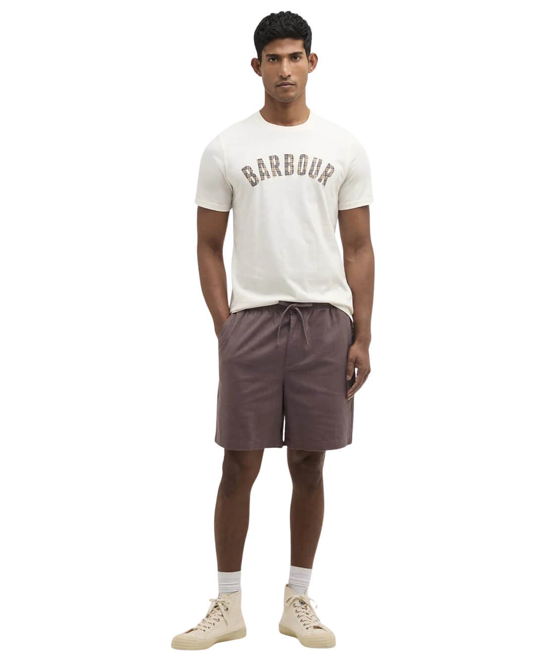 Barbour T-Shirts Barbour White Berwick Tartan T-Shirt Wh32 Whisper White