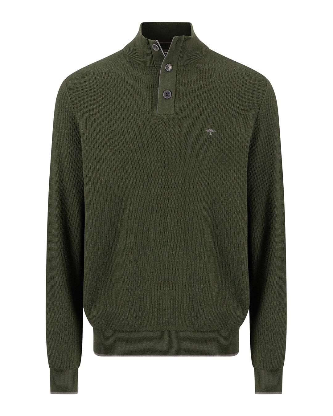 Fynch-Hatton Jumpers Fynch-Hatton Dark Green Structure Button Neck Jumper