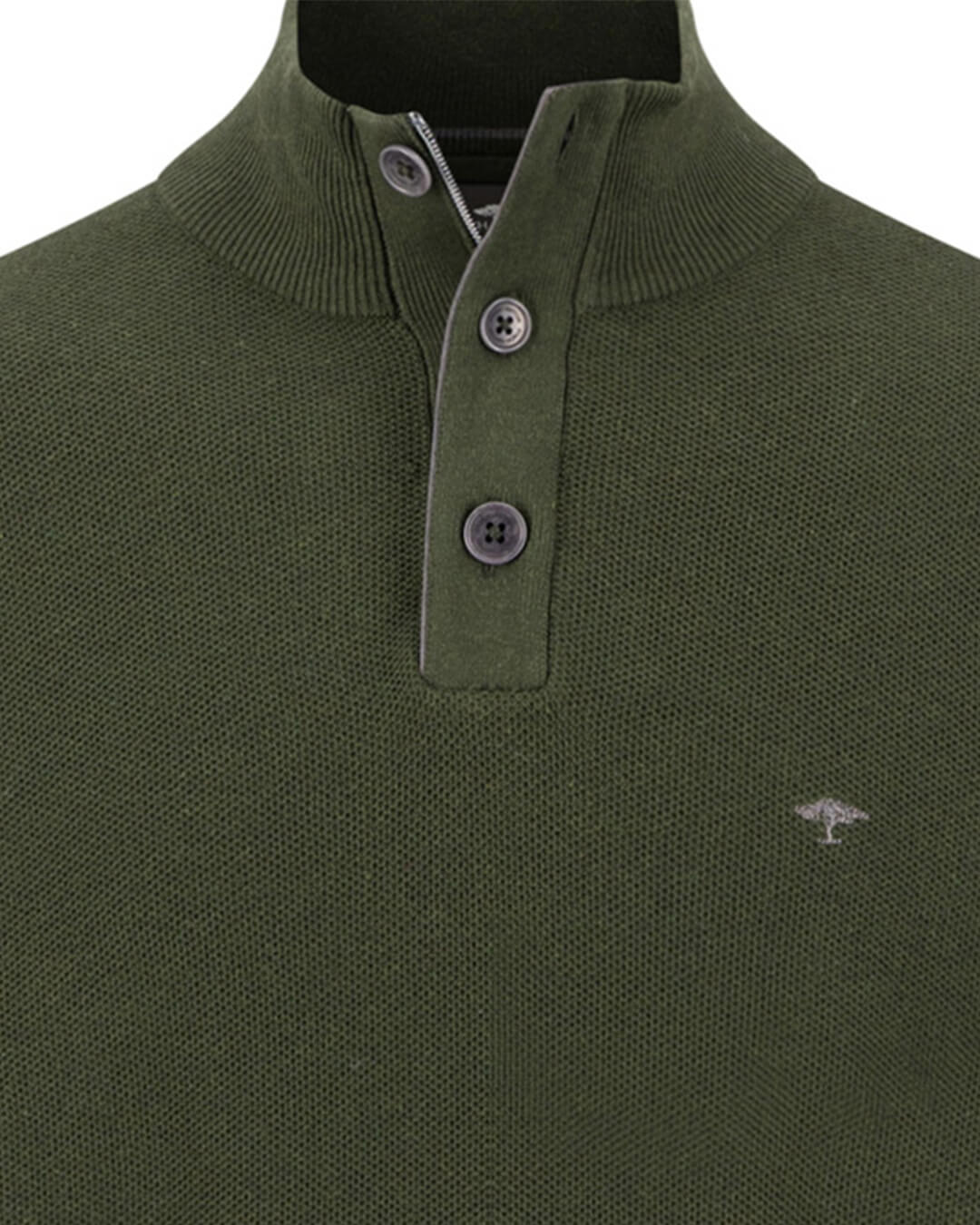 Fynch-Hatton Jumpers Fynch-Hatton Dark Green Structure Button Neck Jumper