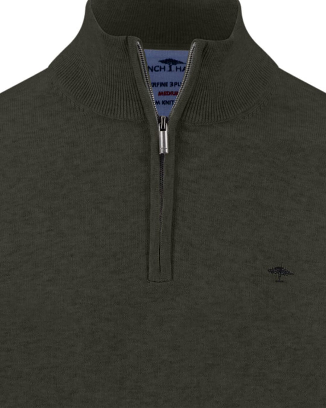 Fynch-Hatton Jumpers Fynch-Hatton Dark Green Superfine Half-Zip Jumper