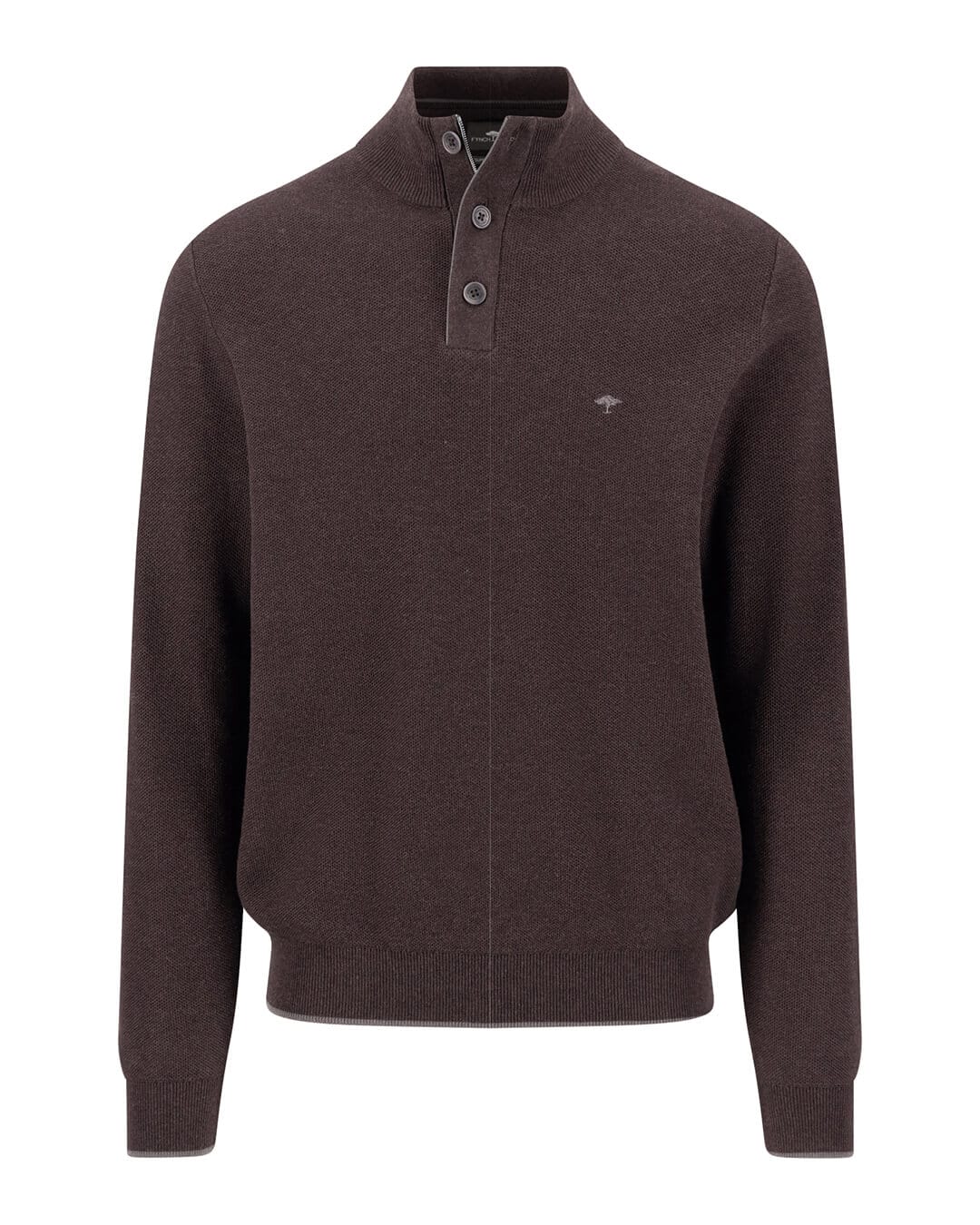Fynch-Hatton Jumpers Fynch-Hatton Dark Taupe Structure Button Neck Jumper