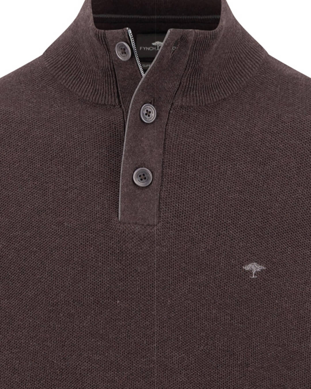 Fynch-Hatton Jumpers Fynch-Hatton Dark Taupe Structure Button Neck Jumper